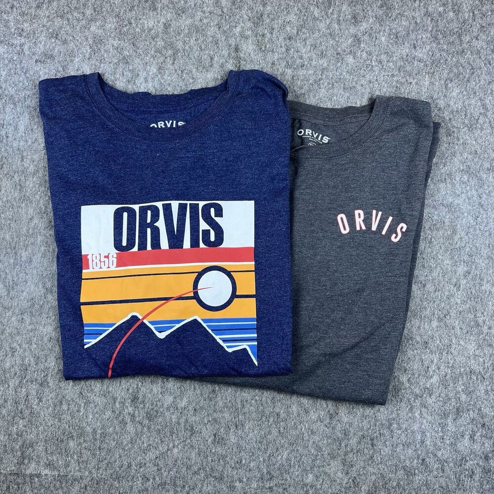 Lot Of 2 Orvis Men's Graphic T-Shirt Short Sleeve Blue Grey Cotton Blend Sz 2XL